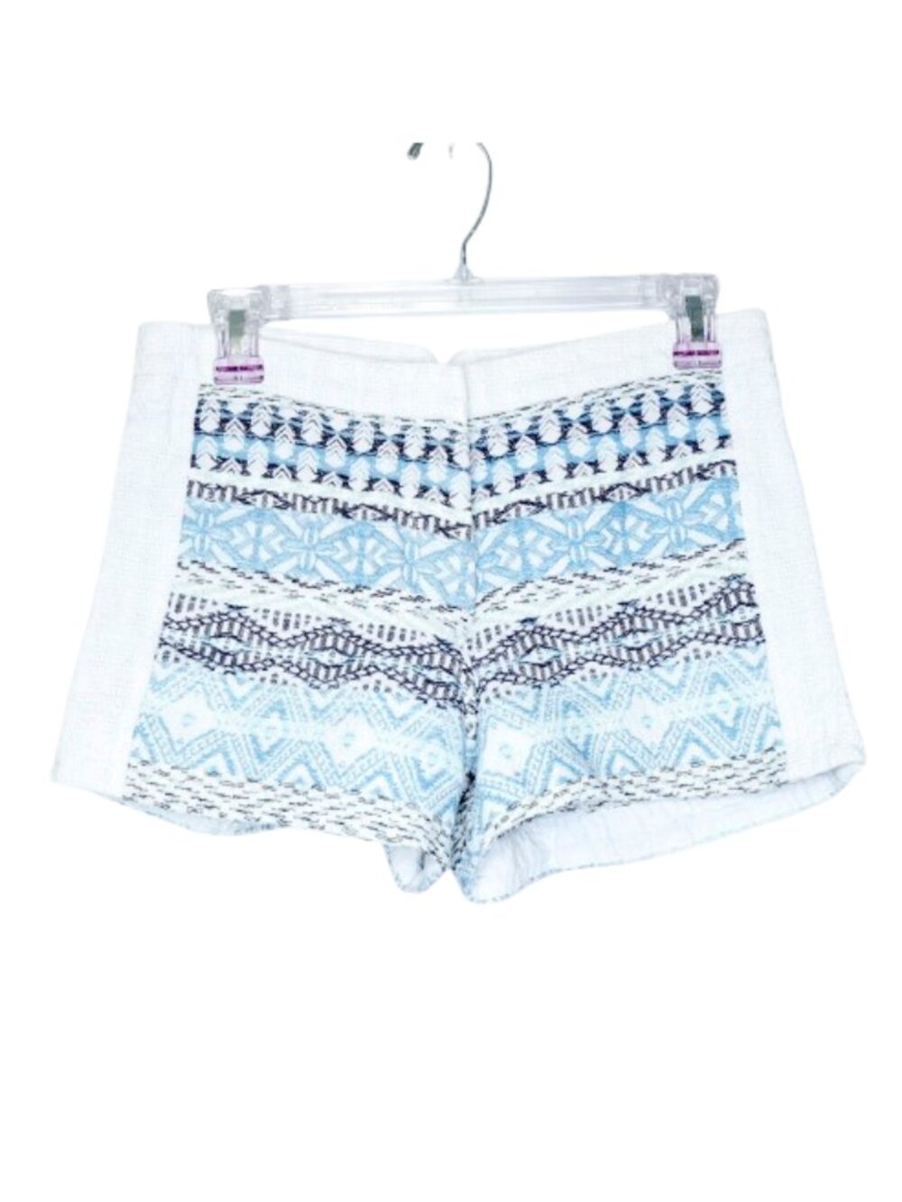Quinn White & Blue Embroidered Mid Rise Short Shorts - S. Front Zipper